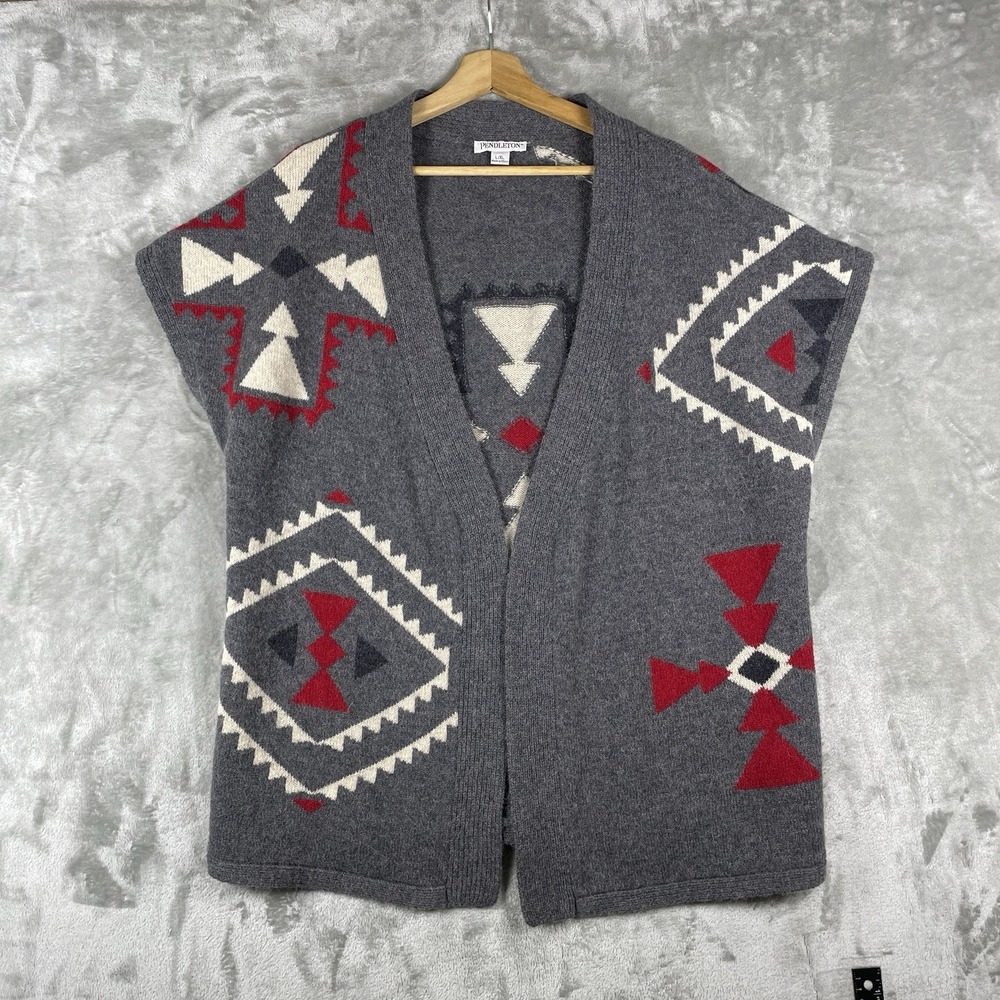 Vintage Pendlton Wool Aztec Shawl Vest Desert Southwest Navajo Sweater L/XL